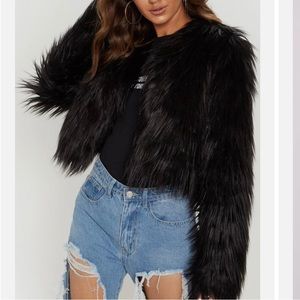 XS Black Faux Fur Shaggy Cropped Jacket (never worn)